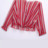 Yipinpay Spring Style Knot Striped Translucent Long-Sleeved Shirt 3333244