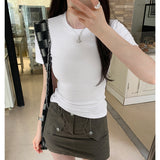 Vintage Round-Necked Short-Sleeved T-Shirt A New Summer Spicy Girl Looks Thin, Casual And Beautiful T-Shirt.