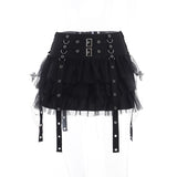 Yipinpay Summer 2024 New Fashion Dark Kuroshio Hot Girls Sexy Slim Net Gauze Cake Skirt