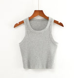 Yipinpay New Round Collar Solid Color Sports Short Blouse With A Slimmed Edge, A Small Vest.