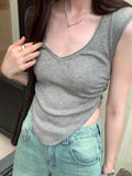 Sexy Spice Girl V-Neck Knitted Sleeveless Vest Women's 2024 Spring / Summer New Style Wrinkled Waist-Bottom Blouse