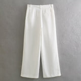 Yipinpay New Autumn Style Wide-Leg Trousers Suit With Bare Back And Collar Vest And Pleated Legs