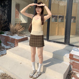 Spicy Girls Short Beige Lace Knitted Sling Vest New Sleeveless Underwear In Spring And Summer