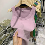 Yipinpay Girls Tight Anti-Smooth Threaded Vest Women's Spring And Summer Suit Slim Top Ins Tide