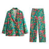 Yipinpay Big Flower Loose Suit Jacket Northeast Big Flower Cotton-Padded Jacket Leisure Trousers Suit