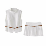 Yipinpay Spring Belt Vest 2010816 Wide Pleated Skirt 7385407