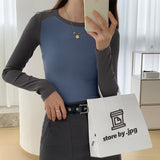 A Long-Sleeved T-Shirt With A Long Sleeved T-Shirt And A Short-Style Early Spring High-Waist Design Blouse