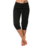 Yipinpay Women's Seven-Cent Pants, Leisure, Slim, High-Waisted Rope Pocket, Sports Pants, Fitness Training, Running Casual Pants