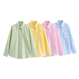 Yipinpay New Four-Color Striped Single Pocket Loose Casual Shirt