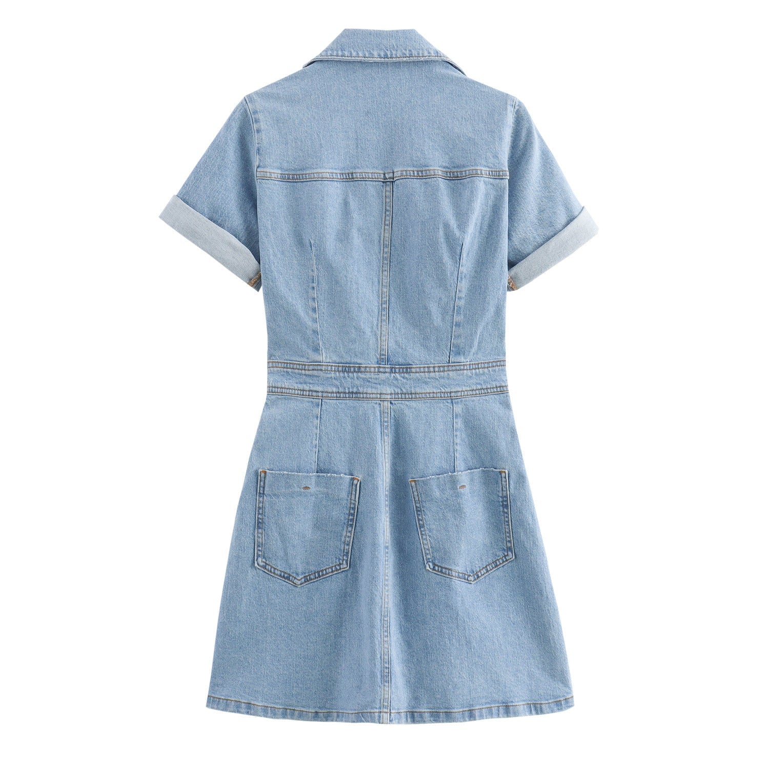 Yipinpay Spring Denim Waist Short-Sleeved Mini Dress 1879038