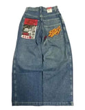 Yipinpay Men's Jeans Y2K Bag Vintage JNCO High-Quality Pattern Hip-Hop Street Leisure Men Harajuku Wide Legs