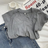 Yipinpay Version Simple Solid Color Threaded U-Collar Short-Sleeved T-Shirt Women Summer New Style Slim Look Thin Pure Desire Hot Girl Blouse Girl