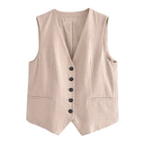 Yipinpay Autumn Style New Style Tooling Style Solid Color Slim Vest Shorts Leisure Suit