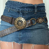 Vintage Metal Buckle Sunflower Small Design Leather Belt 2024 New Fashion Accessories