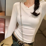 Yipinpay Real-Life Long-Sleeved T-Shirt With A New Autumn And Winter Style Splicing Slim T-Shirt With Round Neck And Bottomed Shirt