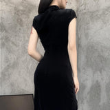 Yipinpay Retro Style Improved Cheongsam Female Ins Winter New Girl Forked Dress Temperament Slim Skirt