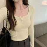 Yipinpay V Neckline Short Threaded Long-Sleeved T-Shirt Women's Autumn New Bottomed Shirt Design Niche Blouse