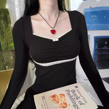 Retro Sweet And Spicy Wind, Bow Tie, Lace, Lace, Short-Sleeved T-Shirt, Summer Square Collar, Slim Blouse