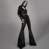 Yipinpay New Ins Bohemian Perspective Bell-Bottoms Women's 2024 Black Casual Long-Legged Trousers