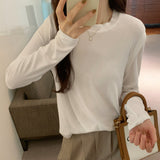 Yipinpay Round Collar Design Feeling Small Flying Sleeved Long-Sleeved T-Shirt Women Wear The New Autumn Style Top With Bottom