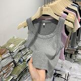 Yipinpay Girls Tight Anti-Smooth Threaded Vest Women's Spring And Summer Suit Slim Top Ins Tide