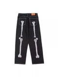 Yipinpay Street Skeleton Black Jeans Men's Hip-Hop Straight Loose Harajuku Casual Floor Jeans