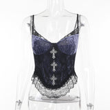 Yipinpay Summer 2024 New Spicy Girl Vest Temperament Rose Compound Lace Purple Sling Girl