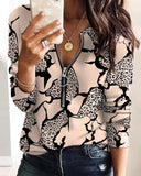 Yipinpay Independent Station Fashion Printed Zipper Long-Sleeved New Casual Blouse