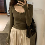 Yipinpay New Style Of European Blouse Is Covered With Autumn And Winter Girls' Pure Desire, Hot Girls, Short Style, Slim, Slim And Thin Bottomed Shirt.