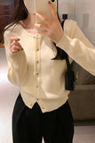 Yipinpay Sense Of Pure Color Round-Neck Cardigan Knitted Blouse Women's Autumn And Winter New Style Retro Short Sweater Jacket