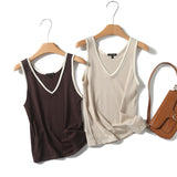 Yipinpay Spring Leisure Basic Color V-Collar Rib Vest