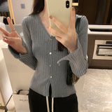 Yipinpay Button Long-Sleeved Sweater Autumn And Winter Korean Style Slim Cardigan Women's New Bottomed Sweater
