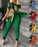 Yipinpay Women's Wear Summer New Fashionable Leisure Forked Oblique Collar Printing Suit
