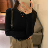 Yipinpay Short Style Long-Sleeved Sweater Women's Autumn And Winter New Small Bottomed Shirt Short Style Slim Blouse