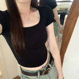 French Waist-Pinch Shoulder-Slimmed Short-Sleeved T-Shirt Women's Summer 2024 New Style Cool Sa Tug Elder Sister Short Style Waist Blouse