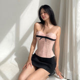 Yipinpay Breast-Wiping, Bow Tie, Waist Vest, Ins Summer Style, Hot Girl Pink Blouse.