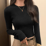 Yipinpay Short Style Long-Sleeved Sweater Women's Autumn And Winter New Small Bottomed Shirt Short Style Slim Blouse