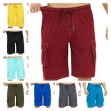 Yipinpay Pants Solid Color Multi-Pocket Fake Two Double-Layer Overalls Five-Point Fitness Running Leisure Sports Shorts