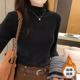 Yipinpay Collar Solid Color Long-Sleeved T-Shirt Women Wear A New Style Of Slimming, Velvet, Thicker, Warm And Bottomed Shirts In Autumn And Winter.