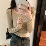 Yipinpay Style Jumper Color Minority Long-Sleeved Sweater Women's Autumn And Winter New Small Short Style Bottom Sweater Trend