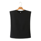 Yipinpay Spring Style Shoulder Pads Loose Multicolor Sleeveless Round Collar T-Shirt 0858030