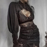Yipinpay Temperament Lace Edge Design Dark Court Style Full-Color Women's High-Necked Blouse