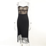 Yipinpay Sexy Little Sling Lace Spliced Split Dress Female Heart Pure Desire Wave Lead Fairy Skirt