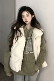 Collar Fold Wear Down Cotton-Padded Jacket Cotton-Padded Jacket Vest Coat Female Spring And Autumn Winter Loose Increase Vest Outside Wear Clip Jacket