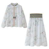 Yipinpay Summer Flower Embroidered Shirt 5770037 Embroidered Flute Skirt 5770038