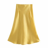 Yipinpay 2024 New Elastic Waistline Simple Full-Color Satin Full-Length Skirt