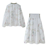 Yipinpay Summer Flower Embroidered Shirt 5770037 Embroidered Flute Skirt 5770038