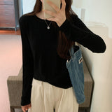 Yipinpay Color Round Neck Slim Long-Sleeved T-Shirt Women's New Style Casual Shirt With Straight Shoulders In Autumn And Winter