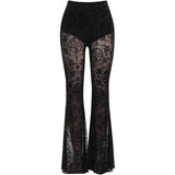 Yipinpay Women's Trousers 2024 Summer New Lace Perspective Sexy High-Waisted Flared Trousers