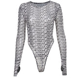 Yipinpay Printed Chaochao Brand Mesh Spicy Girls' Conjoined Clothes Are Sexually Transparent Long-Sleeved Tight Fashionable Women's Wear